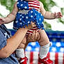 Wrenlee is registered to the contest to win money with this photo: baby, child, patriotic, american_flag, red_shoes, white_socks, blue_dress, stars, stripes, hair_bows, outdoor, person, holding, cute, celebration, festive, summer, portrait, people, hands