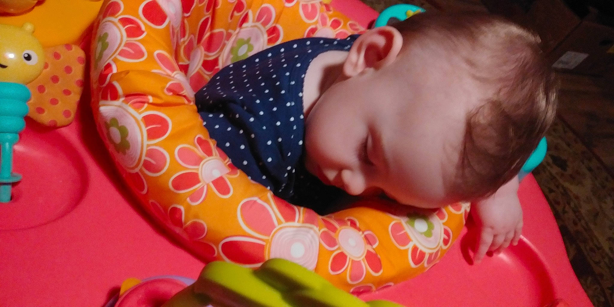 Ashton joined the competition — help win amazing prizes! arm, baby, baby_toddler_clothing, cheek, child, comfort, facial_expression, finger, head, human_body, lip, mouth, nose, orange, pattern, person, pink, skin, sleeve, textile