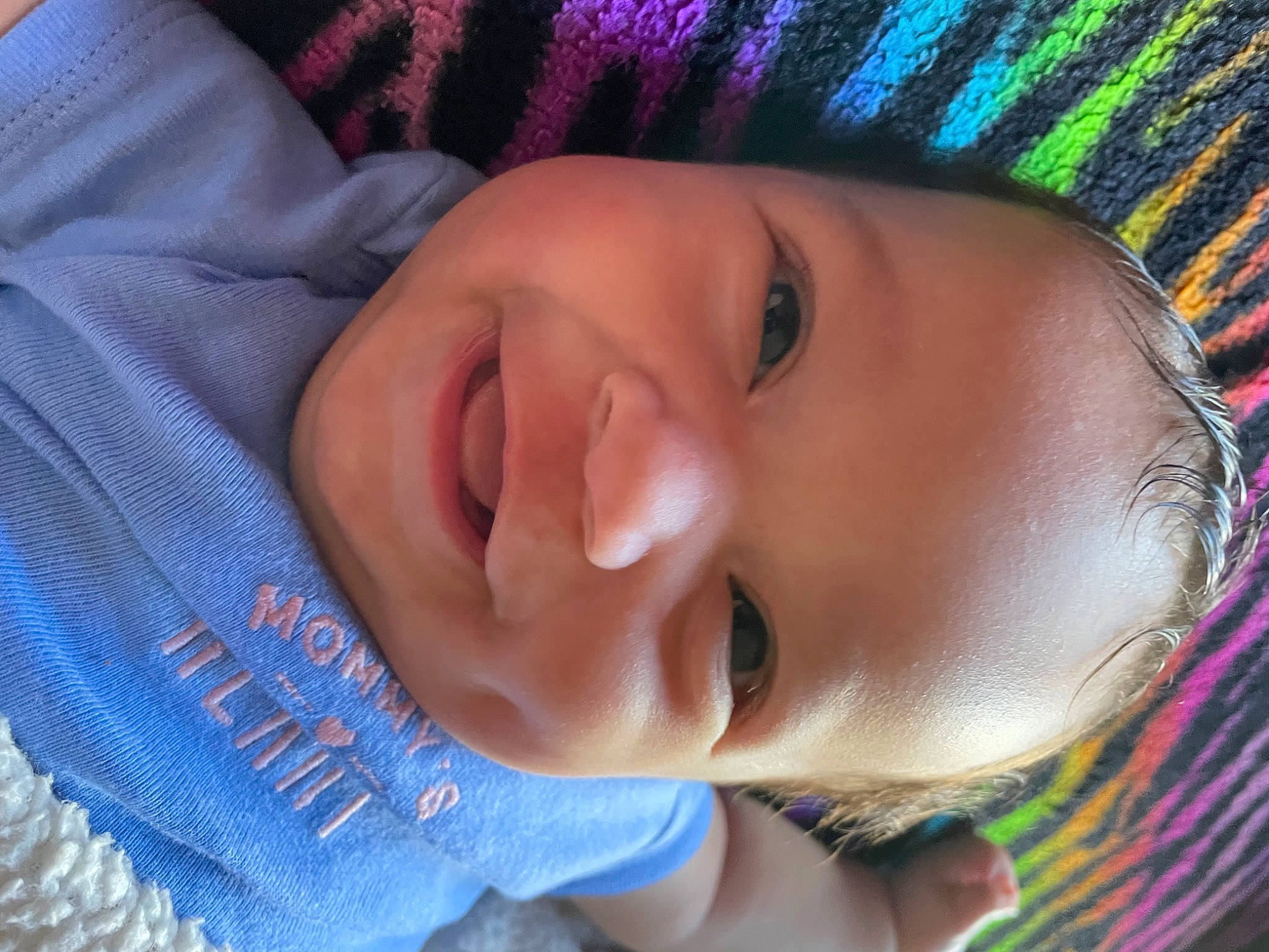 Marley is registered to the contest to win money with this photo: baby, baby_toddler_clothing, blue, cheek, chin, eye, eyebrow, eyelash, face, facial_expression, forehead, head, human_body, iris, joy, lip, mouth, nose, person, skin