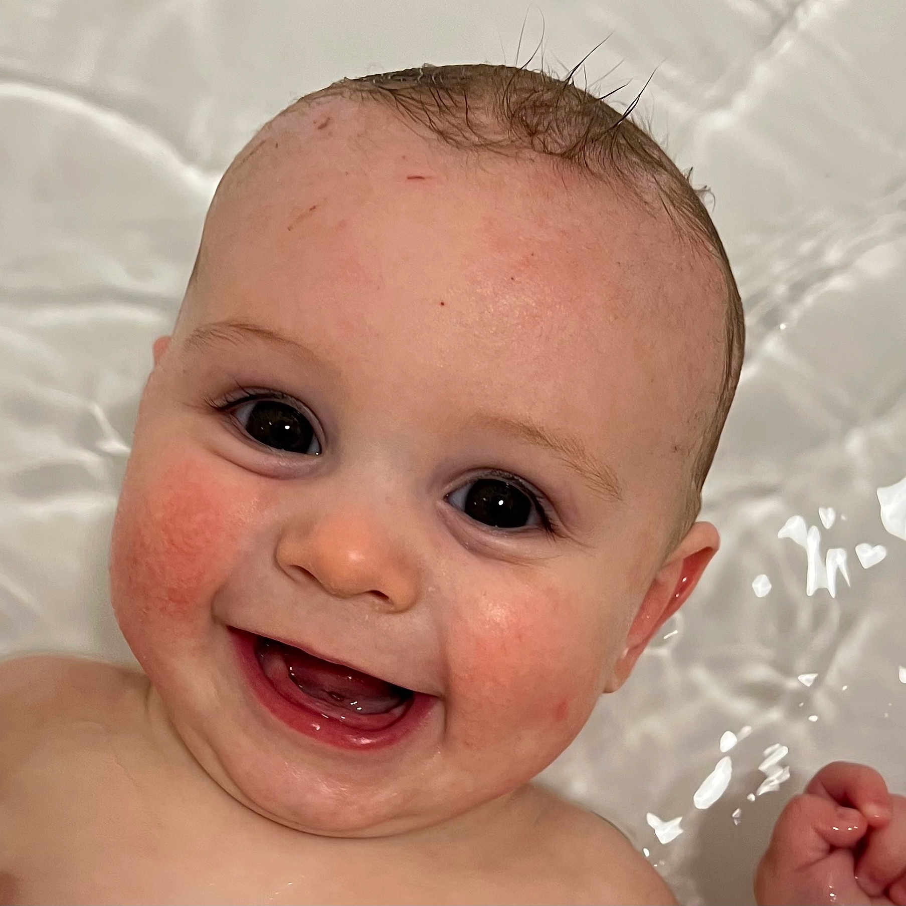 Dougie-Lee joined the competition — help win amazing prizes! baby, bath, cheeks, child, closeup, cute, expression, face, hand, happy, head, infant, joy, mouth, portrait, skin, smiling, tongue, water, wet