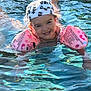Alessia participe au concours pour gagner de l'argent avec cette photo : child, smiling, pool, water, floaties, swim_cap, summer, outdoor, happy, cute, playing, swimming, sunlight, recreation, fun, person, young, baby, floating, vacation