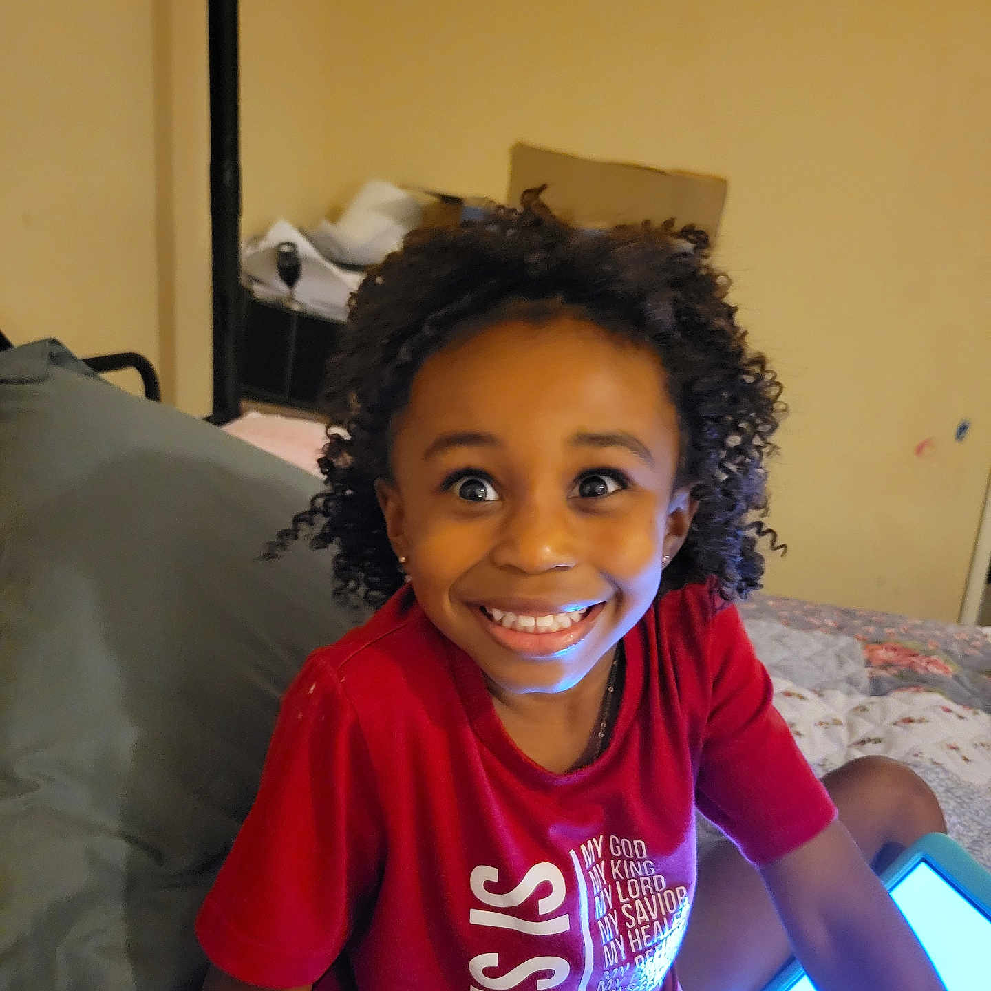 Niyah joined the competition — help win amazing prizes! child, clothing, computer, computerhardware, couch, electronics, face, female, furniture, girl, happy, head, laptop, pc, person, photography, portrait, screen, smile, t_shirt