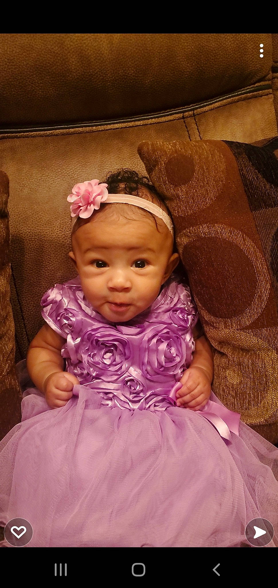 Iyarah is registered to the contest to win money with this photo: baby, baby_toddler_clothing, bridal_accessory, bridal_clothing, cheek, day_dress, dress, embellishment, eye, face, gown, happy, head, headgear, iris, magenta, person, pink, purple, skin