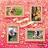 adorable, animal, background, collage, cute, decorative, dog, dove, floral, frame, grass, hearts, love, pet, pink, playful, portrait, relaxed, tongue_out, whimsical