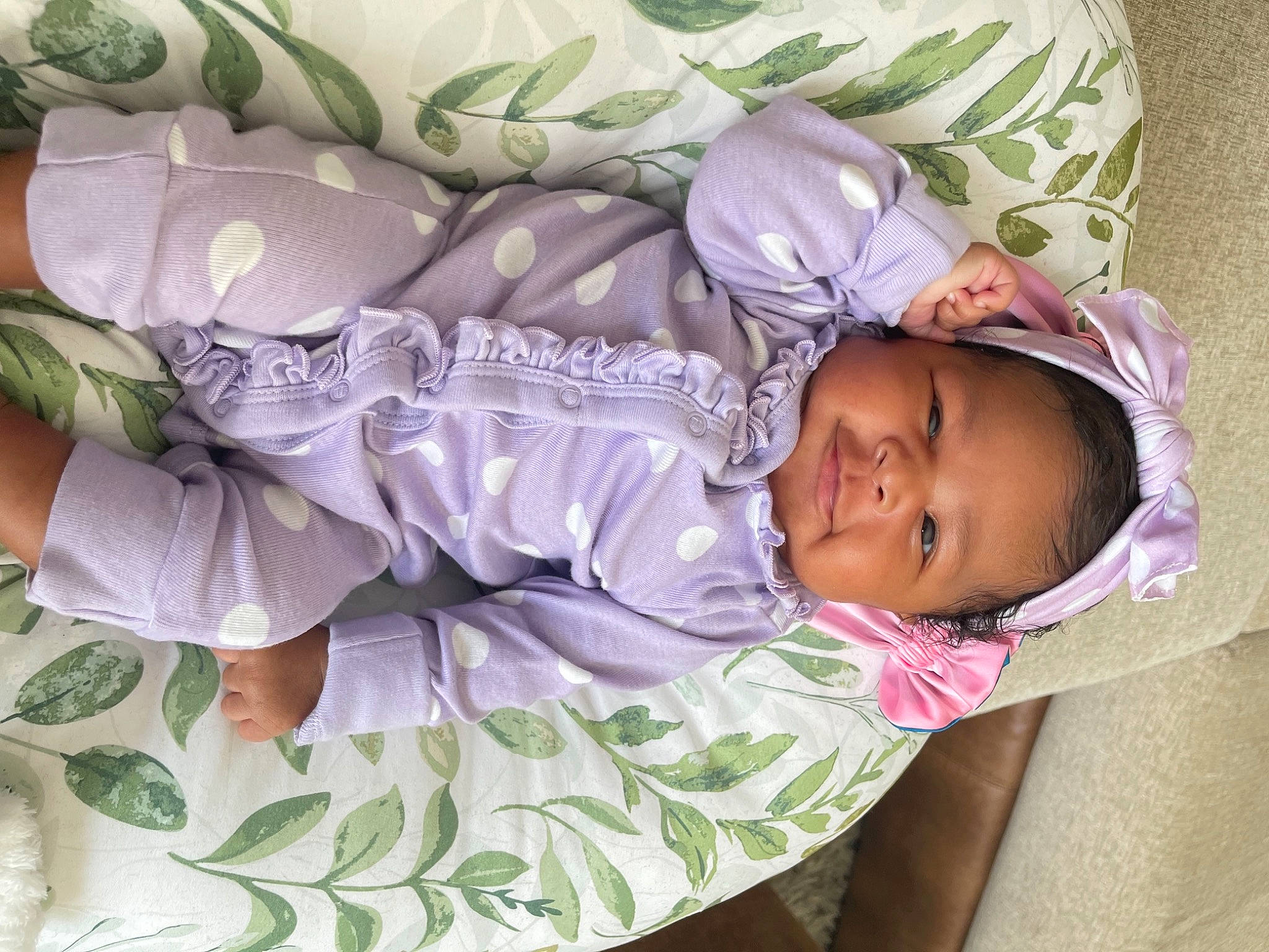 Nola joined the competition — help win amazing prizes! arm, baby, baby_toddler_clothing, cheek, child, comfort, eye, finger, green, hand, head, mouth, person, pink, product, purple, skin, sleeve, textile, toddler