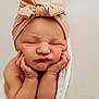 newborn, baby, infant, headband, bow, sleeping, hands, face, skin, blanket, portrait, closeup, soft, peaceful, cute, resting, child, toddler, young, adorable