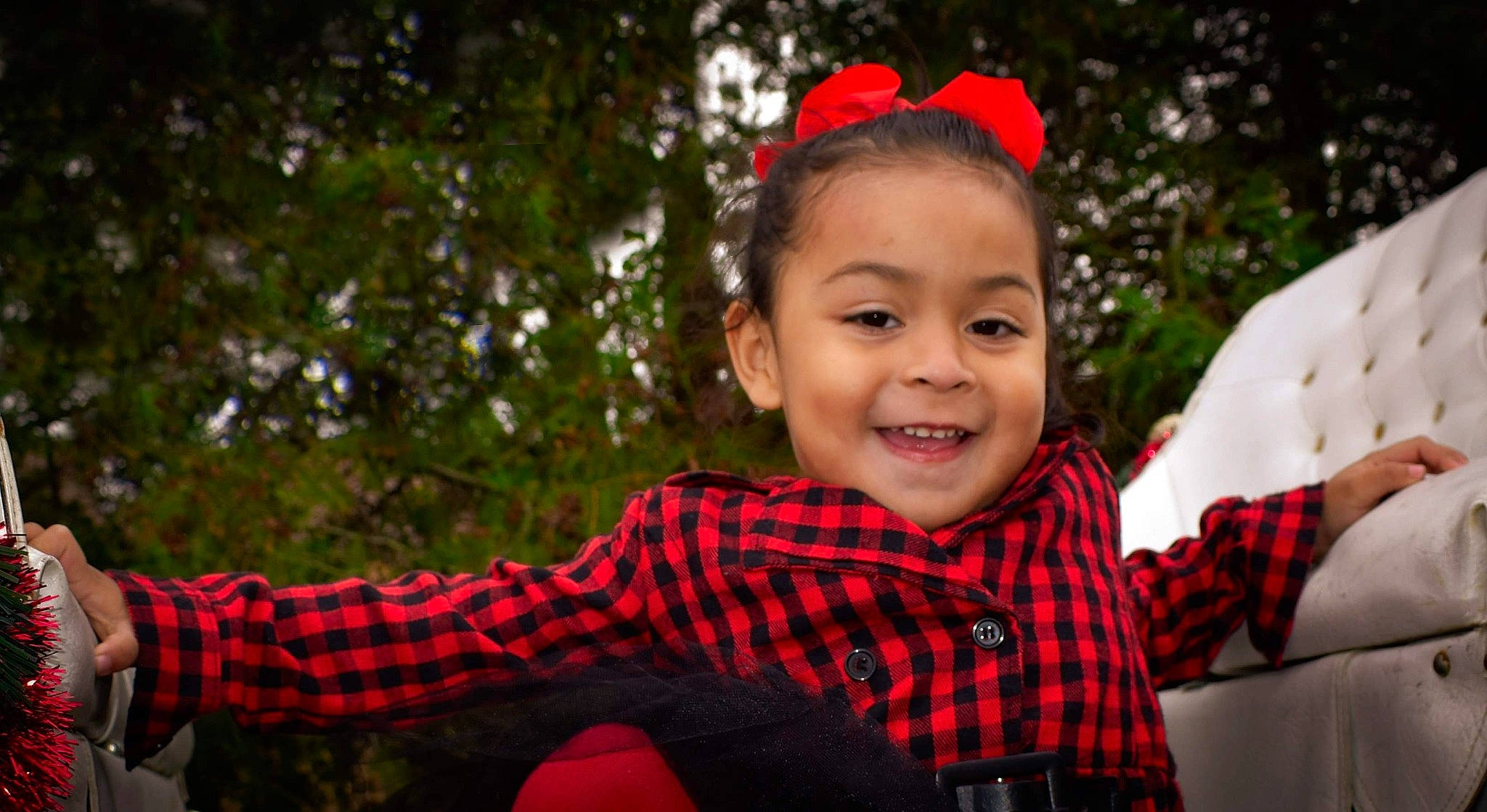 Melina joined the competition — help win amazing prizes! child, cool, event, facial_expression, flash_photography, fun, grass, happy, headpiece, joy, leaf, leisure, pattern, people, person, plaid, red, sleeve, smile, tartan
