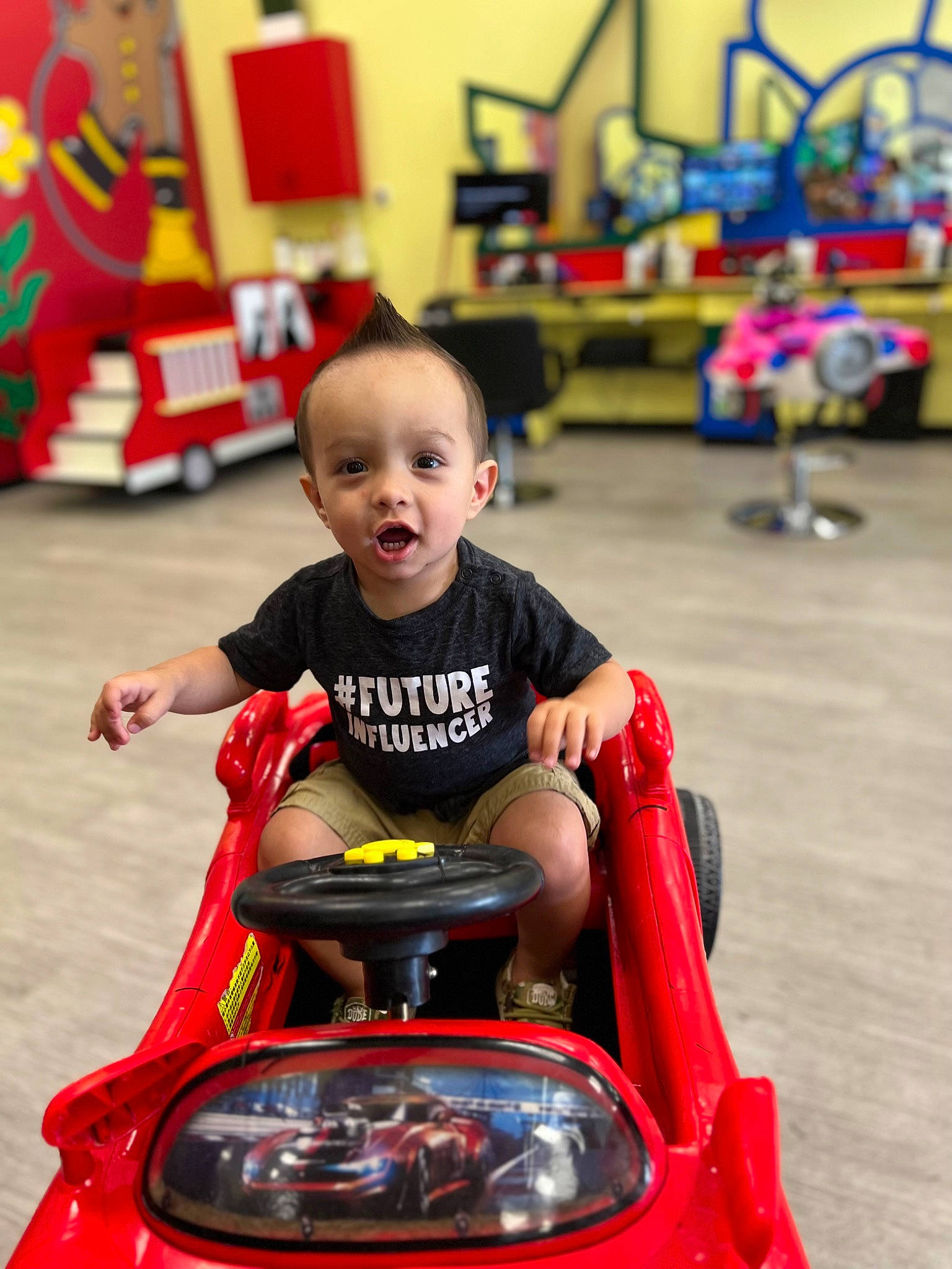 Danny joined the competition — help win amazing prizes! automotive_design, automotive_exterior, automotive_lighting, baby, bumper, car, child, fun, happy, leisure, motor_vehicle, person, red, riding_toy, smile, tire, toddler, toy, vehicle, wheel