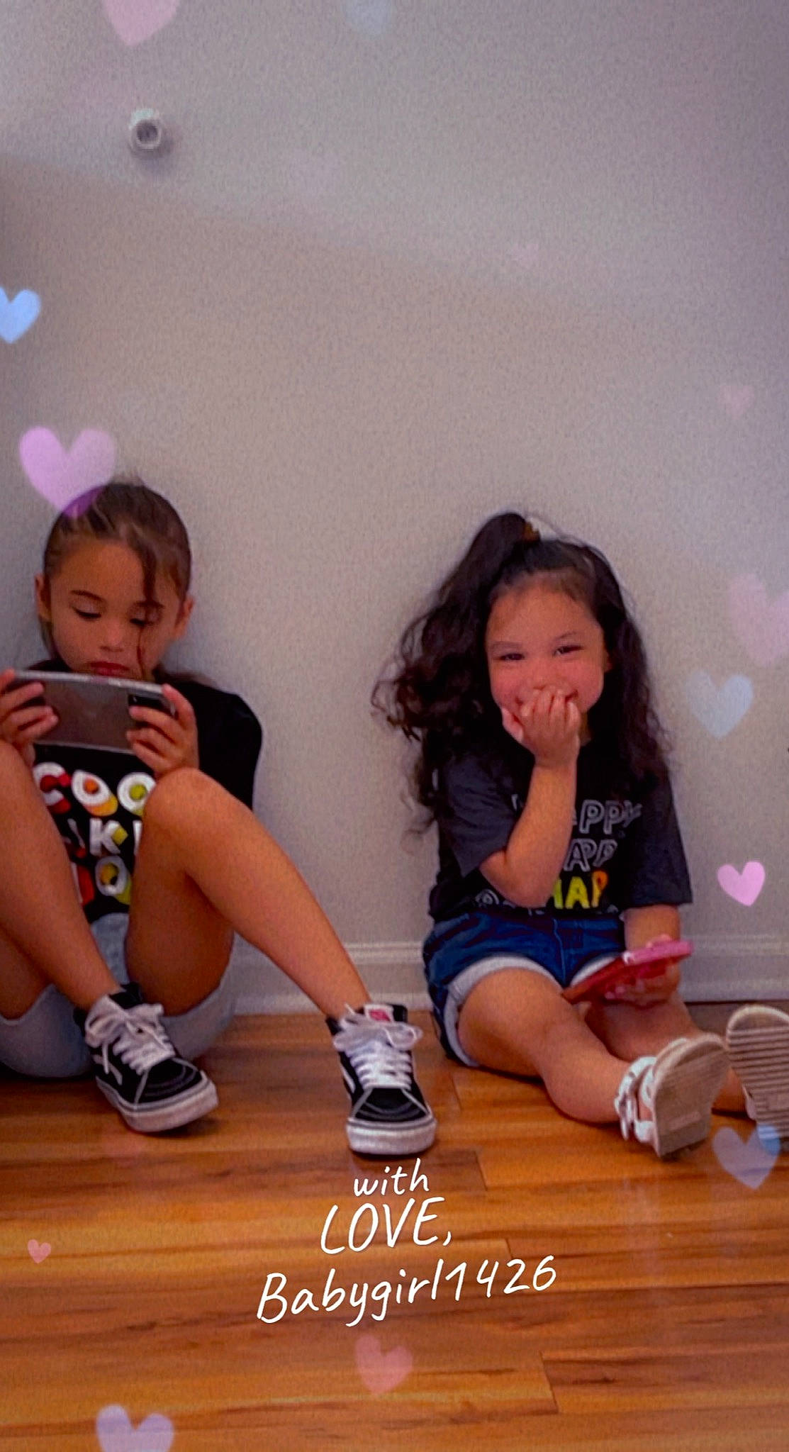 Stella is registered to the contest to win money with this photo: arm, cool, finger, flooring, footwear, gesture, hand, happy, human, joint, leg, leisure, morning, person, pink, shoe, shorts, skin, sneakers, standing