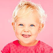 Jeanne a rejoint le concours — aidez-le/la à gagner de superbes lots ! toddler, child, smiling, tongue_out, blue_eyes, blond_hair, pink_background, pink_dress, portrait, cute, happy, baby, face, expression, studio_photo, close_up, innocent, playful, young_child, fashion