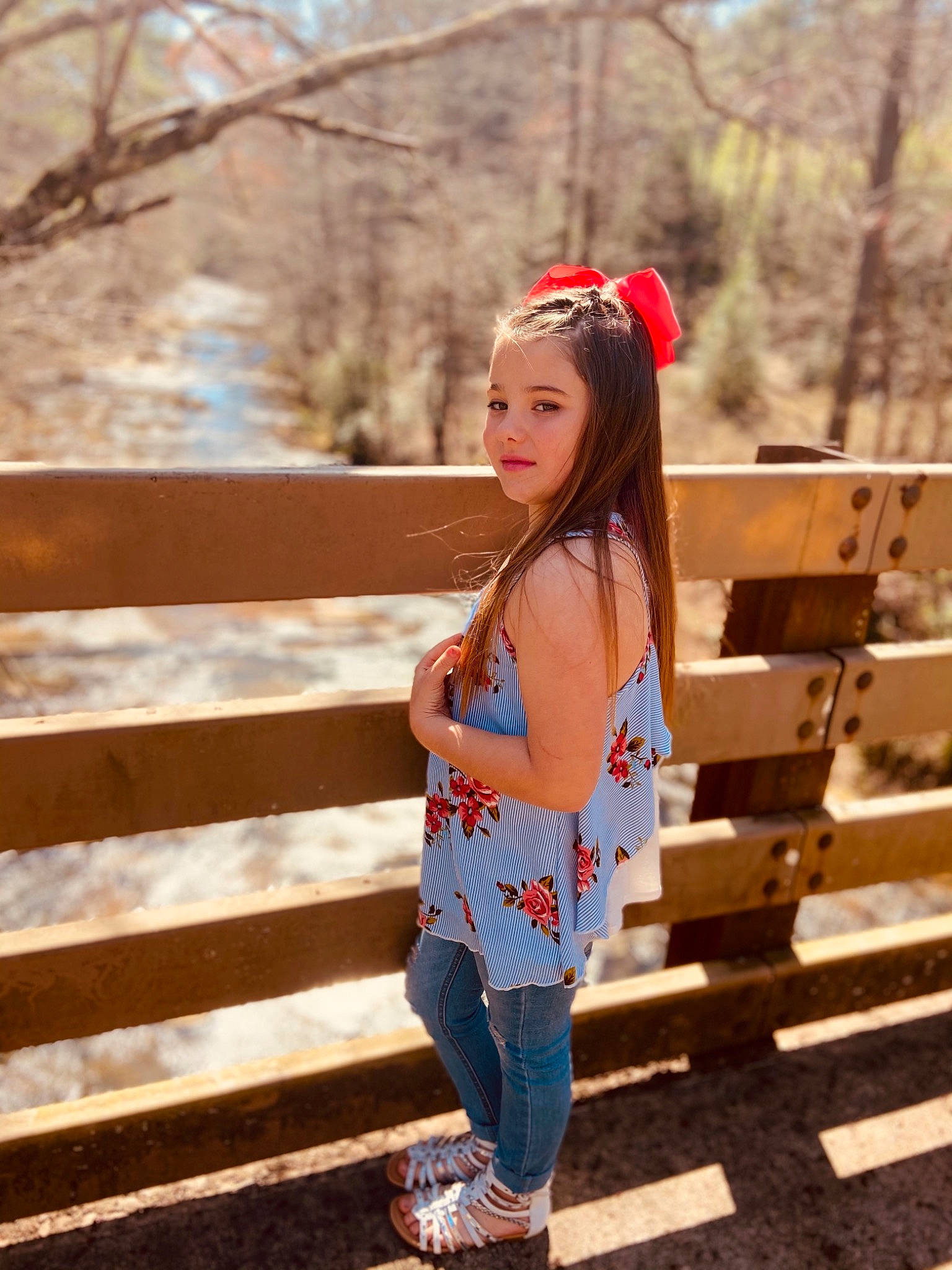 Mckenzie is registered to the contest to win money with this photo: cap, dress, eyewear, grass, hair, hairstyle, happy, jeans, joy, leaf, leisure, long_hair, people_in_nature, person, plant, shoulder, street_fashion, sunlight, toddler, tree