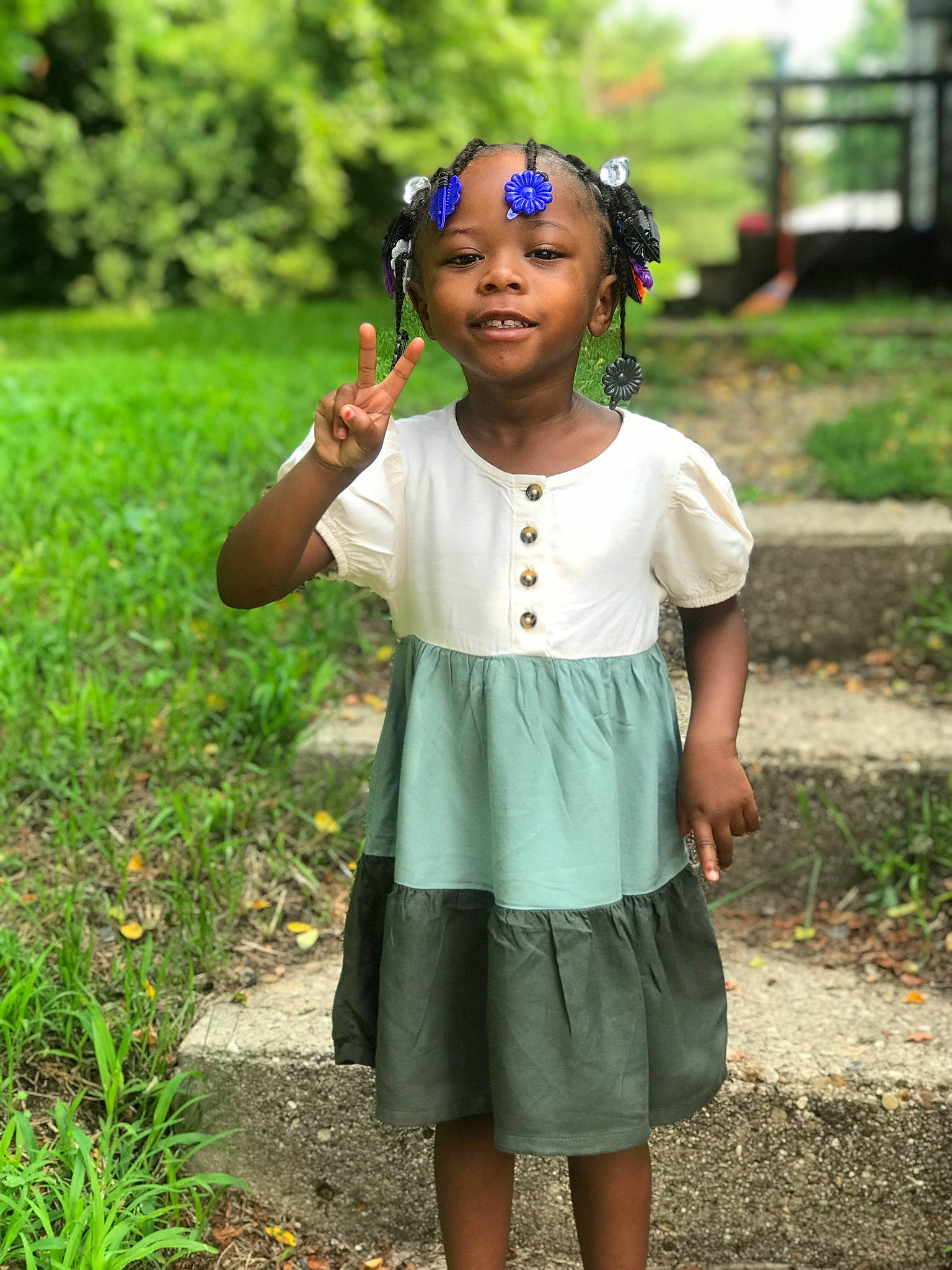 Saniah joined the competition — help win amazing prizes! child, day_dress, fashion_accessory, grass, green, happy, headband, jewellery, magenta, necklace, pattern, people_in_nature, person, plant, shoulder, sleeve, summer, t_shirt, toddler, tree