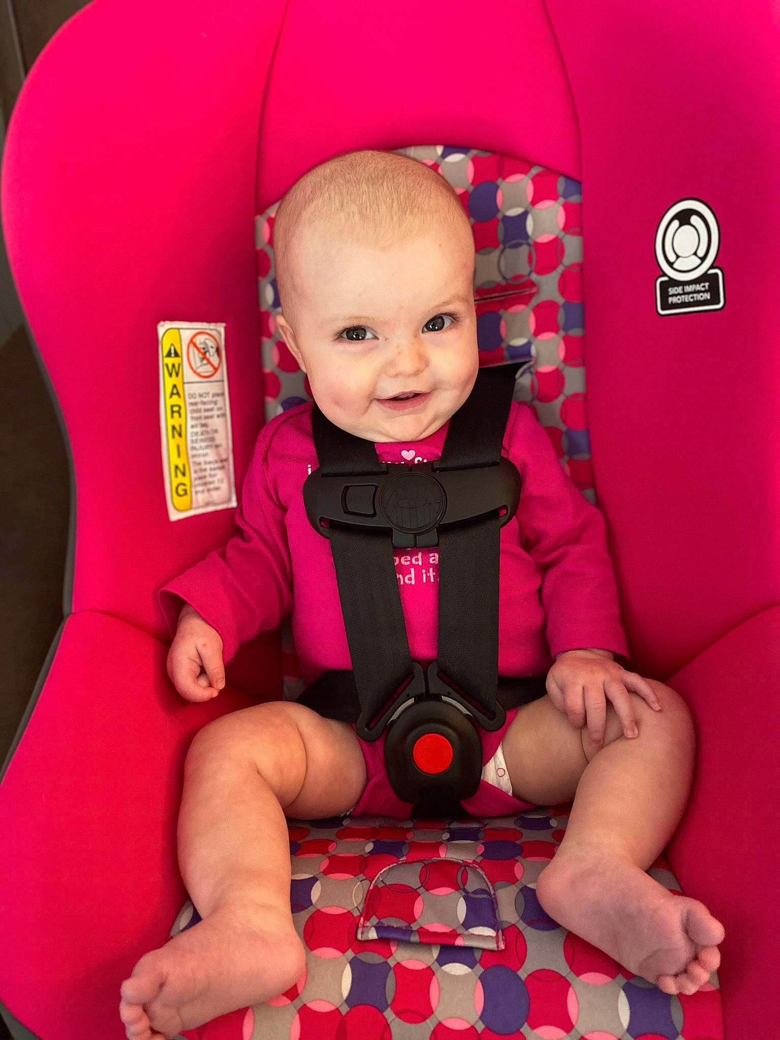 Alena is registered to the contest to win money with this photo: baby, baby_in_car_seat, baby_products, car_seat, child, magenta, person, pink, play, product, red, toddler