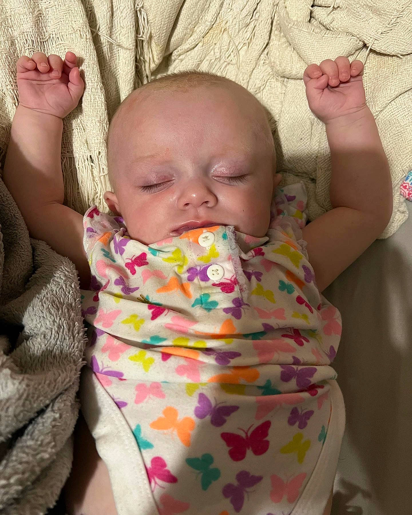 Aubriella joined the competition — help win amazing prizes! arm, baby, baby_toddler_clothing, cheek, chin, comfort, eye, facial_expression, finger, head, human_body, iris, lip, mouth, neck, nose, person, pink, skin, textile