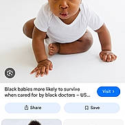Elijah is registered to the contest to win money with this photo: baby, infant, crawling, white_onesie, child, portrait, cute, curious, skin, face, hands, feet, studio, white_background, mobile_screen, news_headline, photography, digital_interface, search, technology