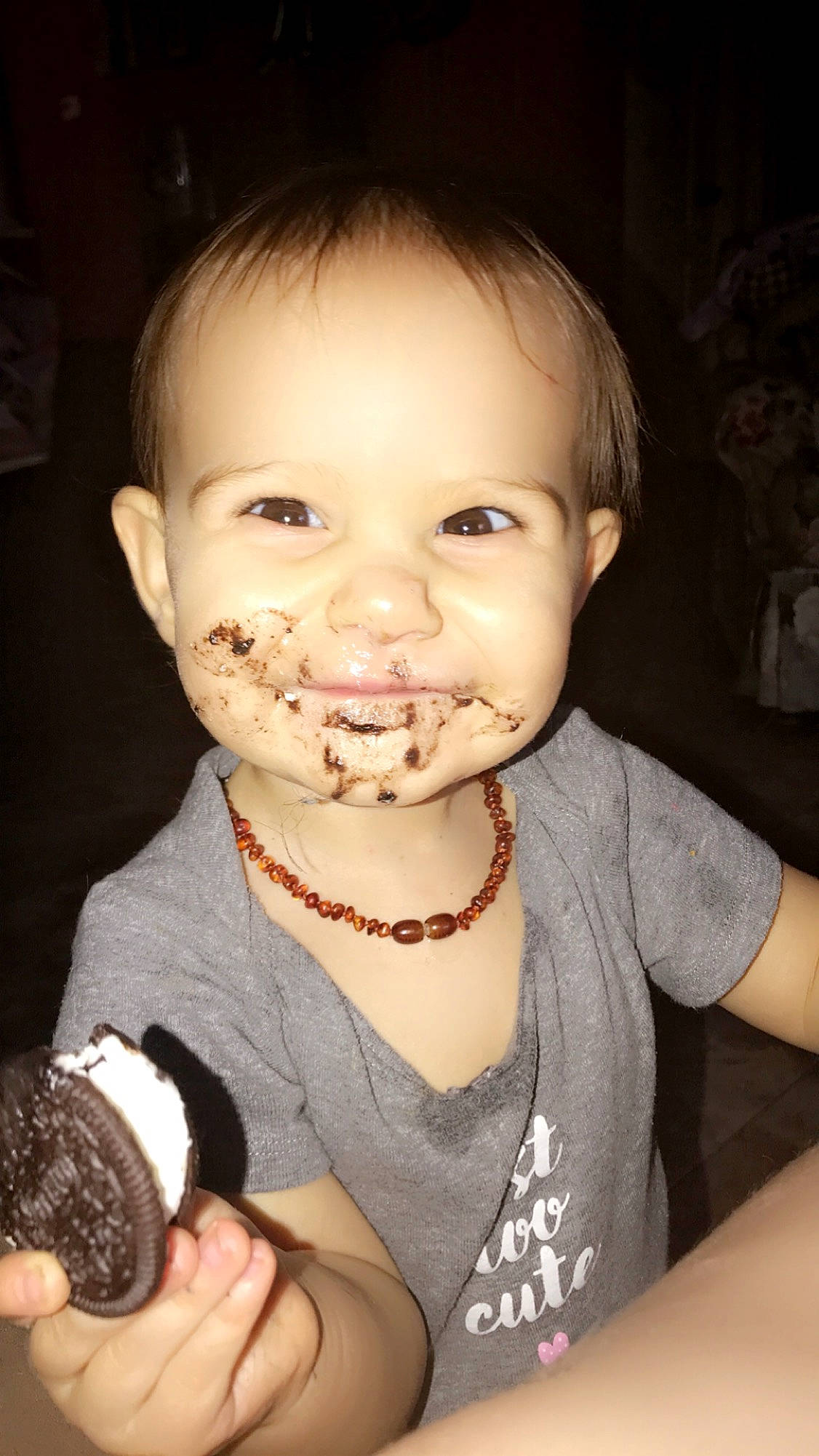 Adriana is registered to the contest to win money with this photo: baby, cheek, chin, drinkware, eyelash, finger, food, food_craving, gesture, happy, iris, jaw, lip, mouth, nail, nose, person, skin, sweetness, tableware