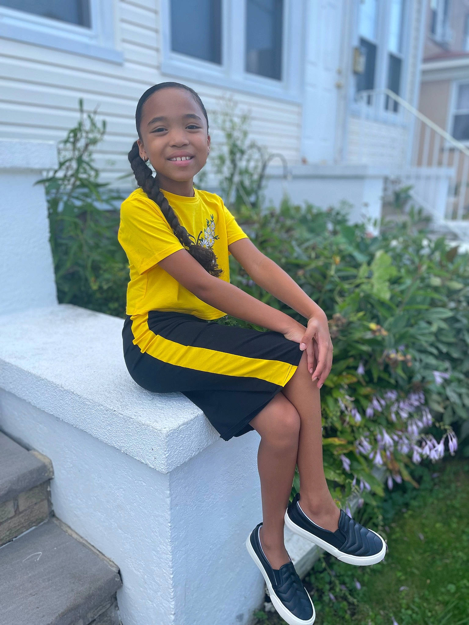 Kamilah-rose joined the competition — help win amazing prizes! dress, electric_blue, footwear, grass, happy, human_leg, joy, knee, leg, leisure, person, plant, shoe, sitting, sleeve, smile, sneakers, sportswear, standing, thigh