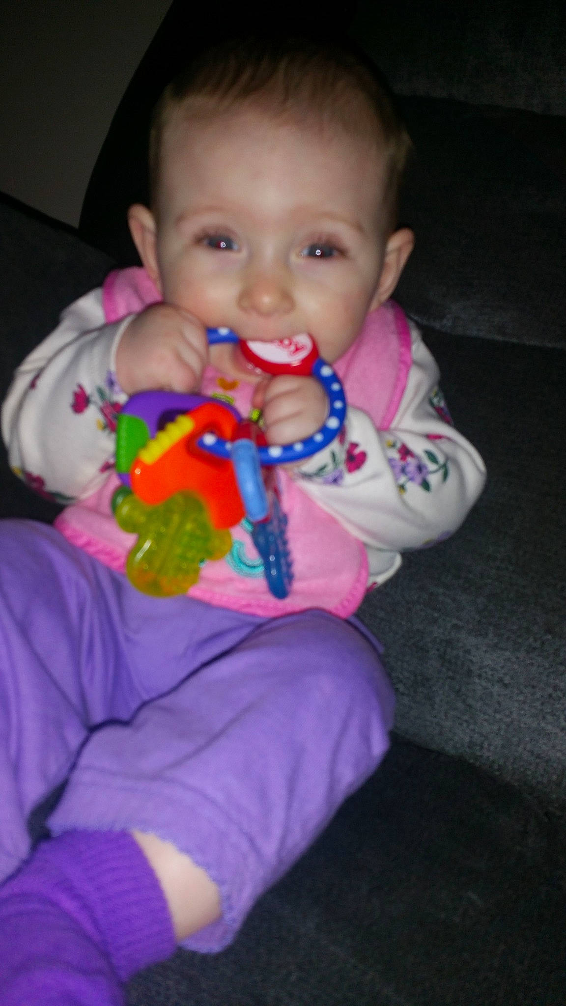 Adrianna joined the competition — help win amazing prizes! baby_products, cheek, child, day, fun, infant, iris, joy, mouth, person, pink, play, product, purple, sitting, skin, smile, toddler, toy