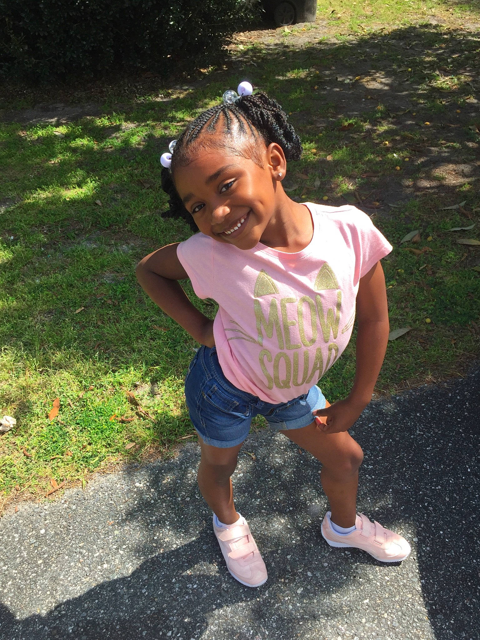 Zenobia is registered to the contest to win money with this photo: child, fun, grass, happy, joy, leisure, person, pink, plant, play, recreation, smile, summer, toddler, tree, vacation