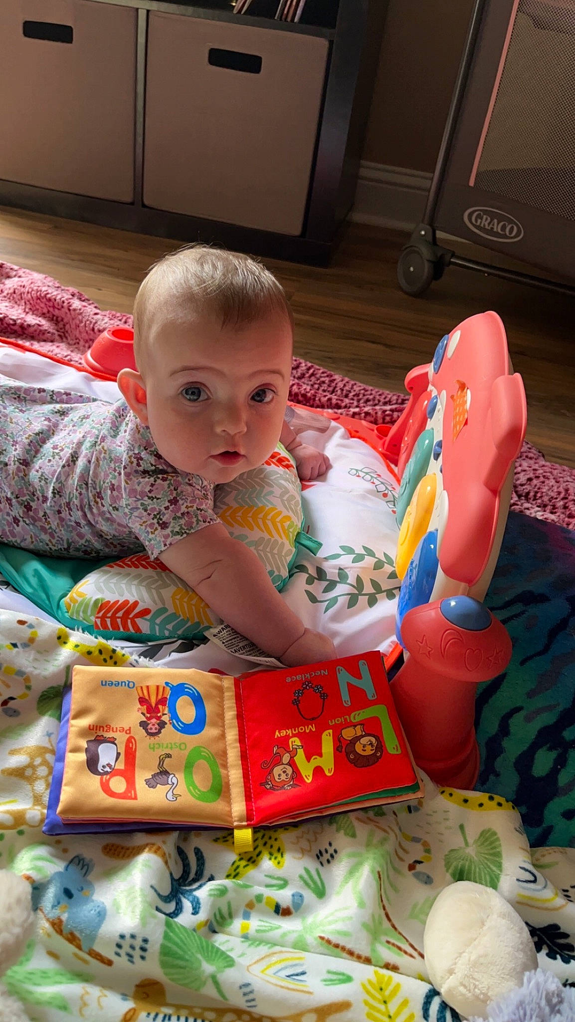 Raelyn joined the competition — help win amazing prizes! baby, baby_products, baby_toddler_clothing, baby_toys, cheek, child, event, flooring, fun, happy, head, person, play, room, sitting, skin, snapshot, stuffed_toy, toddler, toy