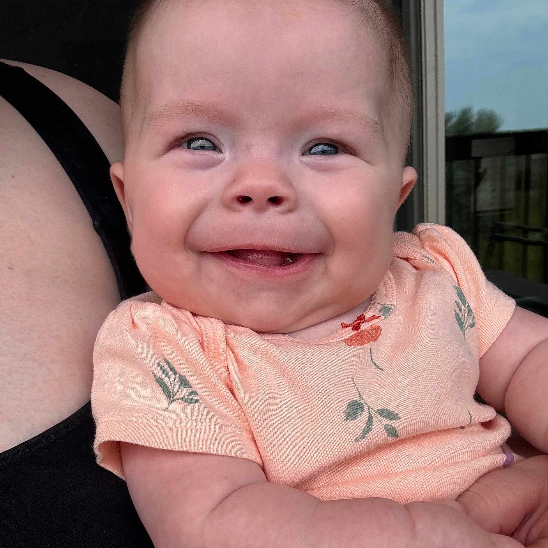 Adalynn joined the competition — help win amazing prizes! accessories, baby, babylaughing, bodypart, clothing, face, happy, head, jewelry, laughing, necklace, newborn, person, photography, portrait, shoulder, skin, smile, t_shirt, tattoo