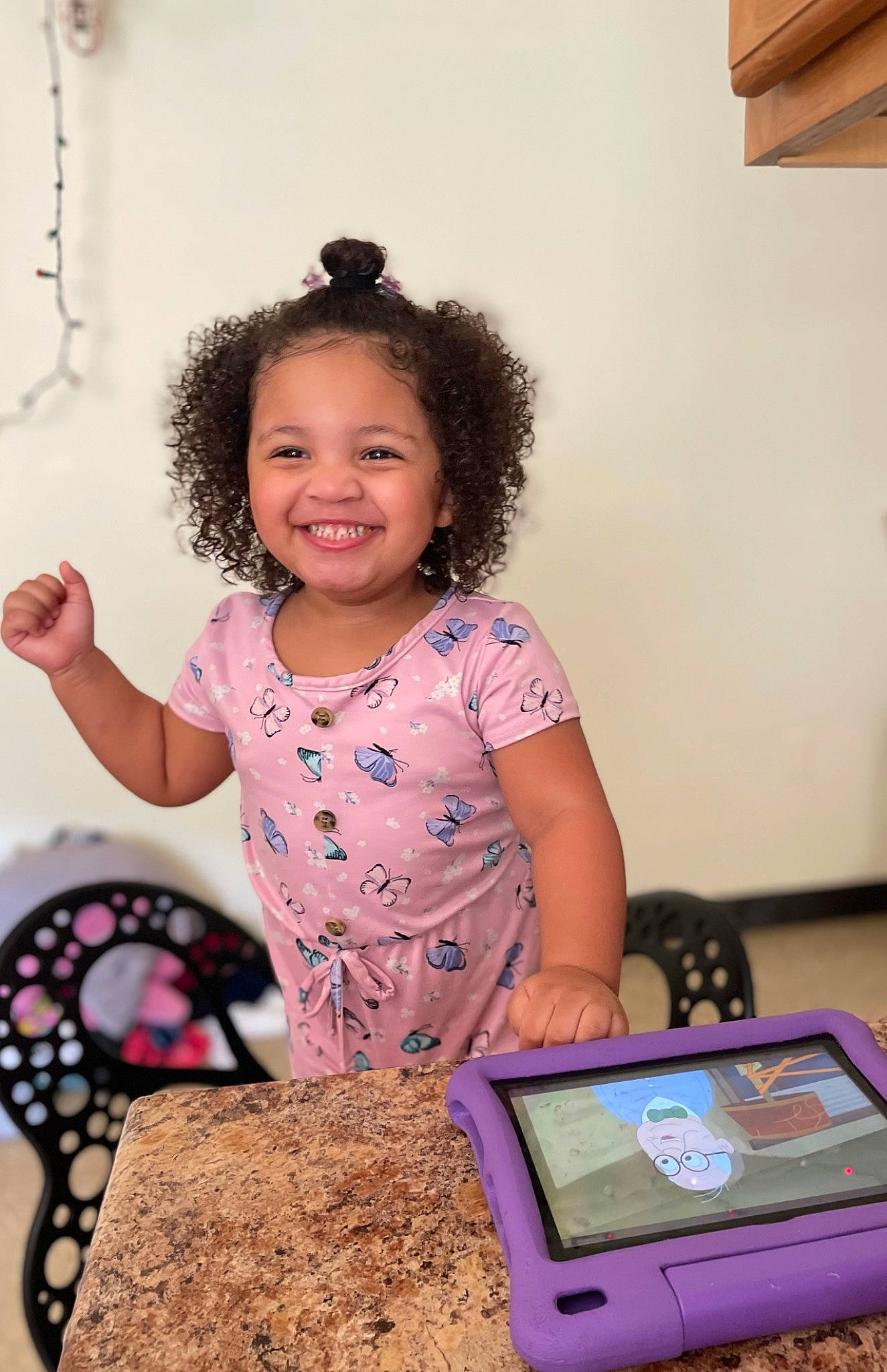 Lailani is registered to the contest to win money with this photo: baked_goods, baking, beauty, child, communication_device, cooking, cuisine, dessert, event, fun, gadget, happy, joy, mobile_device, person, pink, purple, recipe, smile, t_shirt