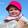 Sophia joined the competition — help win amazing prizes! baby, child, smiling, pink_hat, dress, sparkly, hand, outdoor, blue_sky, happy, person, infant, cute, face, headwear, clothing, joyful, holding, daylight, portrait
