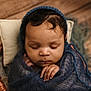 Dakari is registered to the contest to win money with this photo: baby, sleeping, blanket, blue, basket, pillow, wooden_floor, cozy, infant, closeup, portrait, soft_texture, peaceful, hands, headwear, indoors, newborn, resting, cute, wrapped
