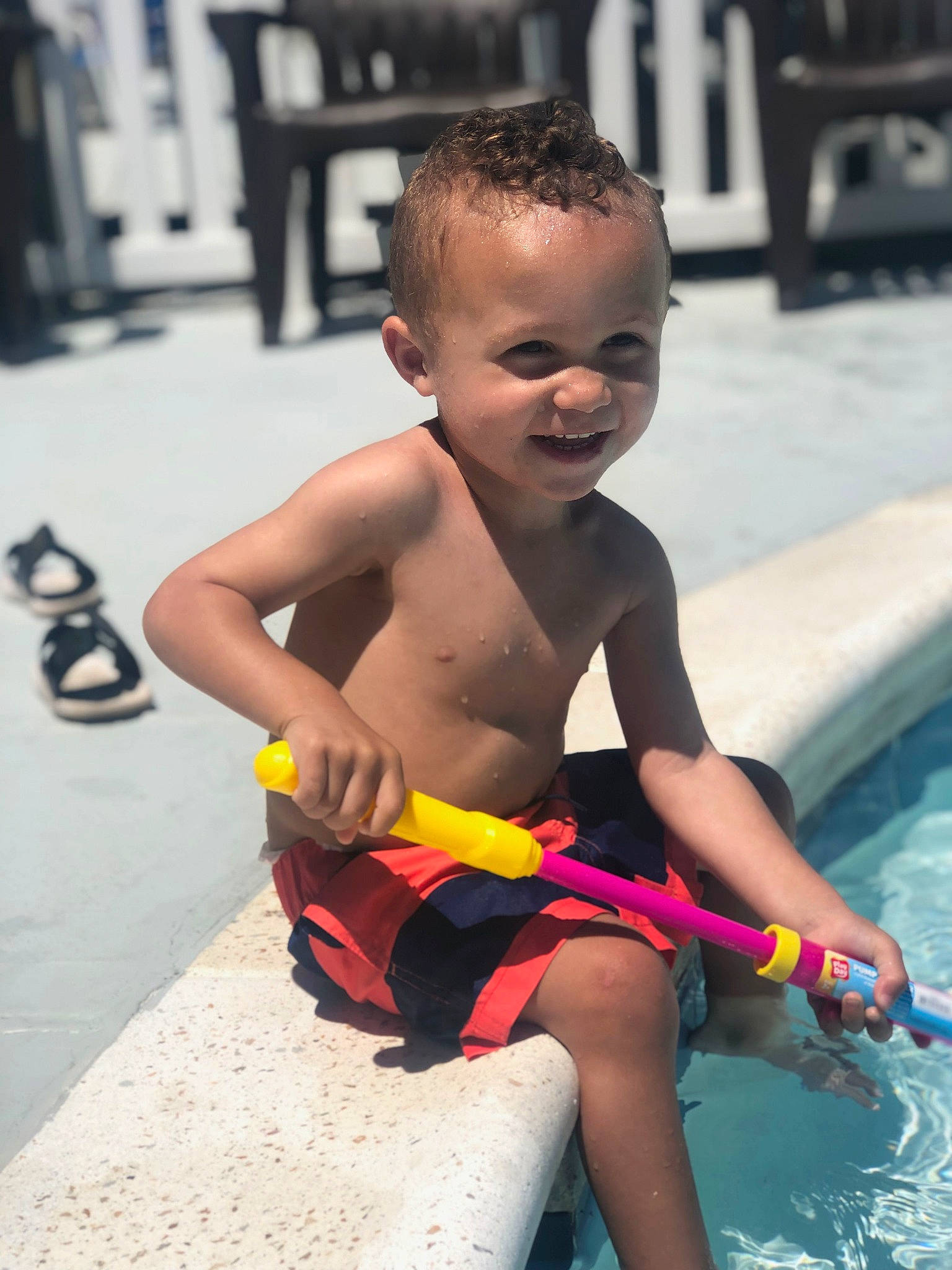 Trent joined the competition — help win amazing prizes! barechested, child, fun, leisure, lifejacket, male, person, personal_protective_equipment, play, recreation, smile, summer, swimming_pool, swimwear, toddler, vacation, water, water_park