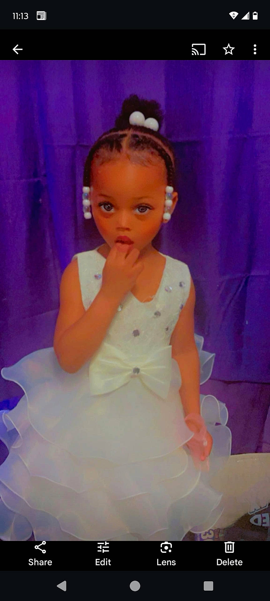 Kaylee joined the competition — help win amazing prizes! accessories, child, clothing, doll, dress, electronics, eveningdress, face, fashion, female, formalwear, girl, gown, head, person, photography, portrait, purple, screen, toy