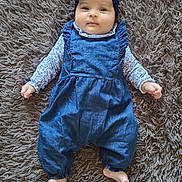 Nirina a rejoint le concours — aidez-le/la à gagner de superbes lots ! baby, blue, carpet, child, clothing, cute, denim, fabric, face, foot, hand, headband, indoor, infant, lying_down, polka_dot, portrait, romper, smile, soft_texture