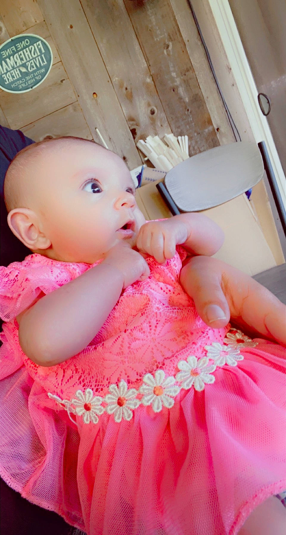 Braylen joined the competition — help win amazing prizes! baby, baby_products, baby_toddler_clothing, beauty, child, dress, embellishment, event, eyelash, fashion_accessory, fun, happy, magenta, peach, person, pink, ruffle, sitting, skin, textile