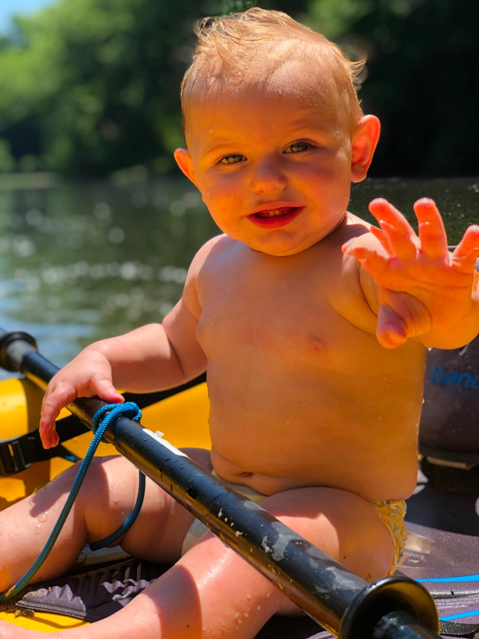 Lukah joined the competition — help win amazing prizes! baby_products, boating, boats_and_boating_equipment_and_supplies, child, fun, leisure, lifejacket, male, orange, person, personal_protective_equipment, play, recreation, river, smile, summer, toddler, vacation, vehicle, water