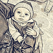 Ezyo a rejoint le concours — aidez-le/la à gagner de superbes lots ! baby, child, clothing, curious, drawing, face, furniture, glass, hand, hat, holding, indoor, jacket, pattern, person, phone, portrait, sitting, sketch, table