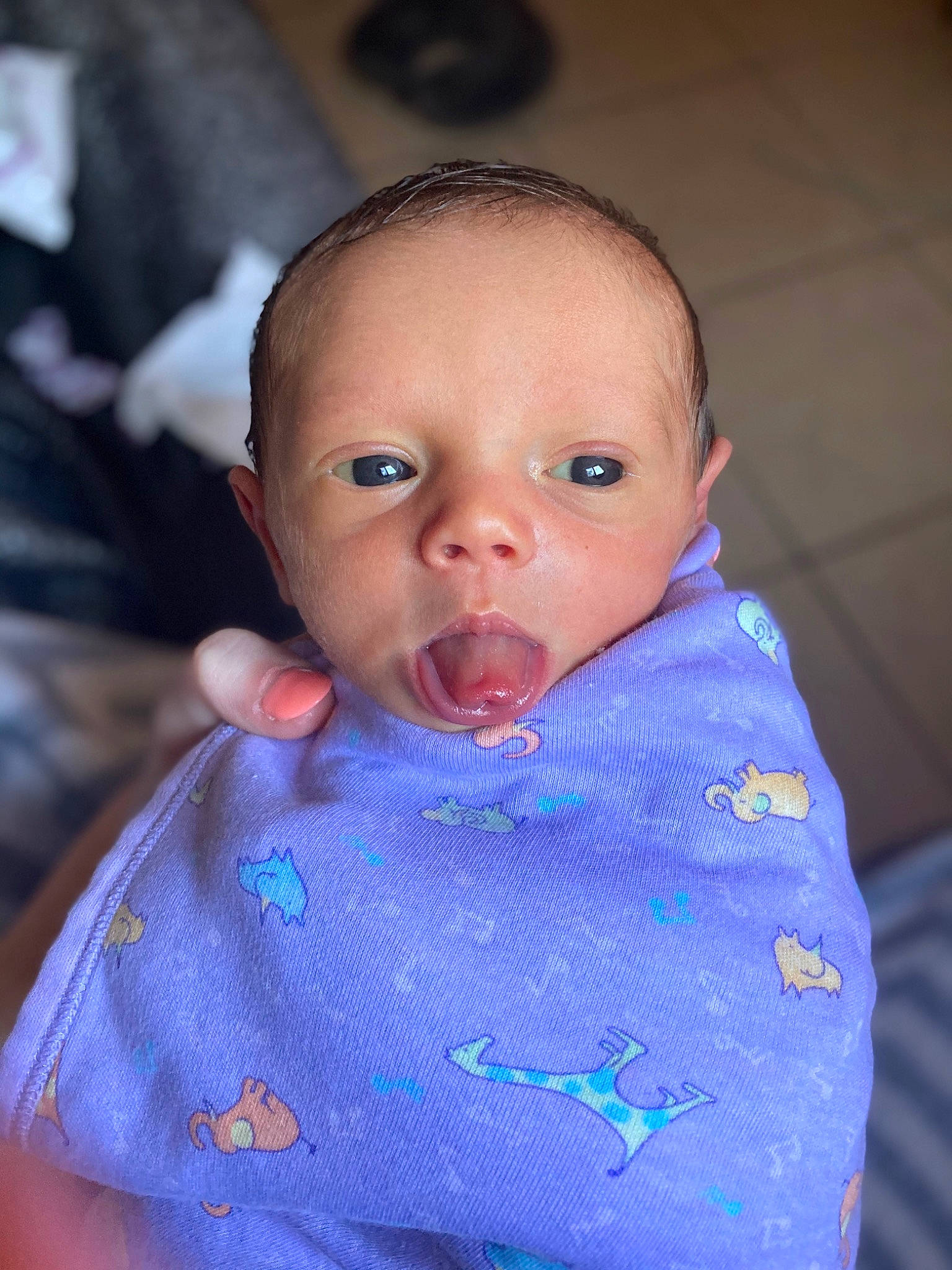 Clover is registered to the contest to win money with this photo: baby, baby_toddler_clothing, cheek, child, chin, close_up, ear, electric_blue, eyebrow, eyelash, happy, iris, lip, mouth, neck, nose, person, purple, skin, sleeve
