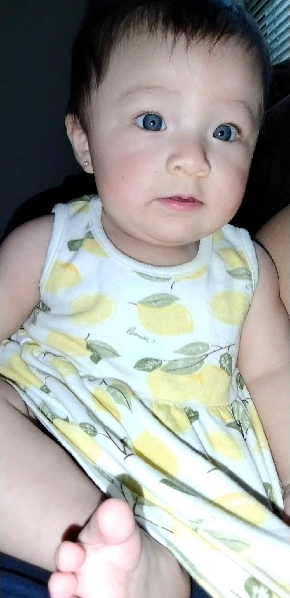 Eva joined the competition — help win amazing prizes! arm, baby, baby_products, baby_toddler_clothing, cheek, chest, child, clothing, dress, eyelash, finger, iris, lip, neck, nose, organ, person, skin, sleeve, t_shirt