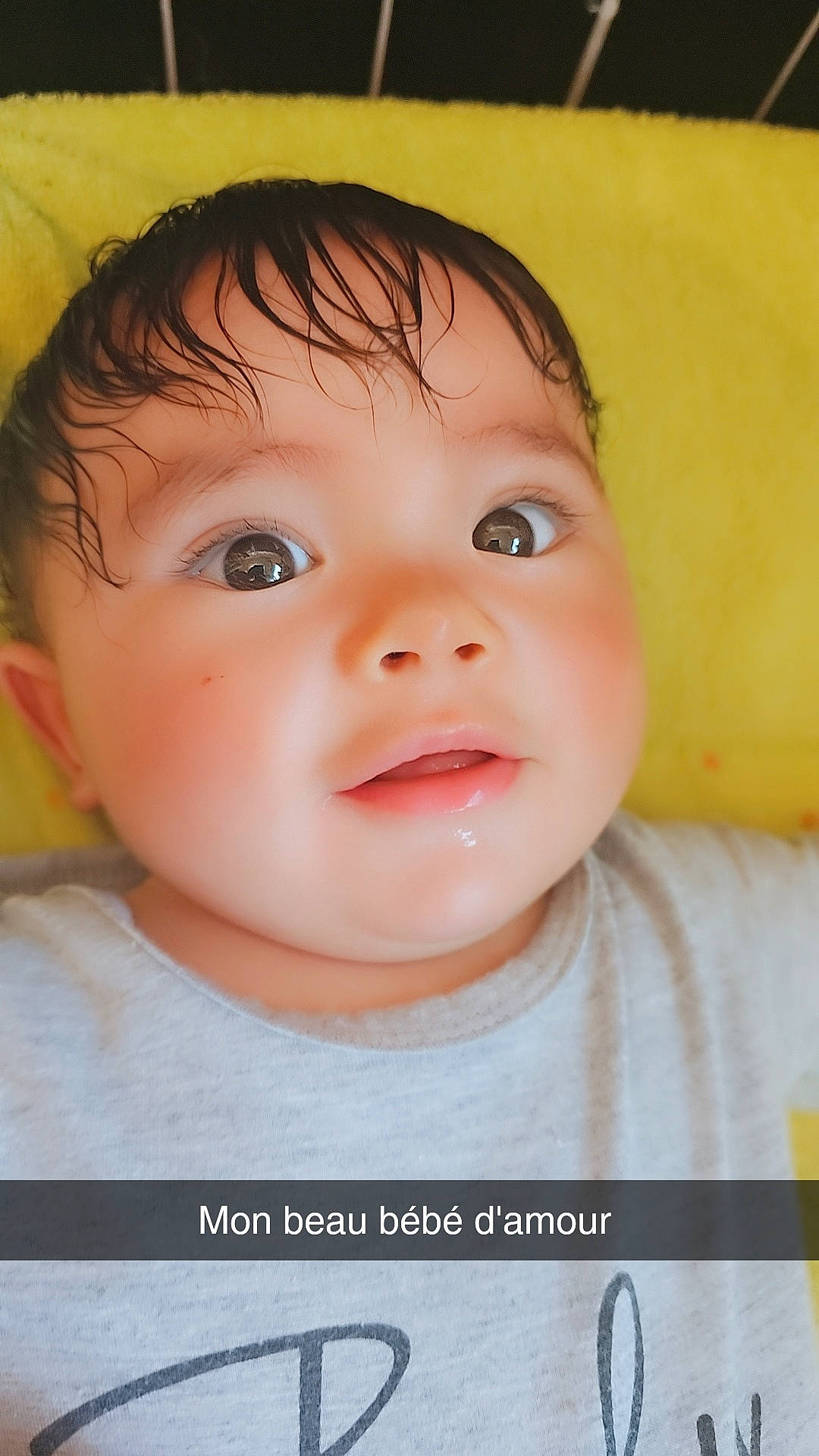 Luxia participe au concours pour gagner de l'argent avec cette photo : baby, baby_toddler_clothing, brown_hair, cheek, child, chin, ear, eyelash, forehead, happy, iris, lip, mouth, nose, person, photo_caption, portrait_photography, skin, sleeve, smile