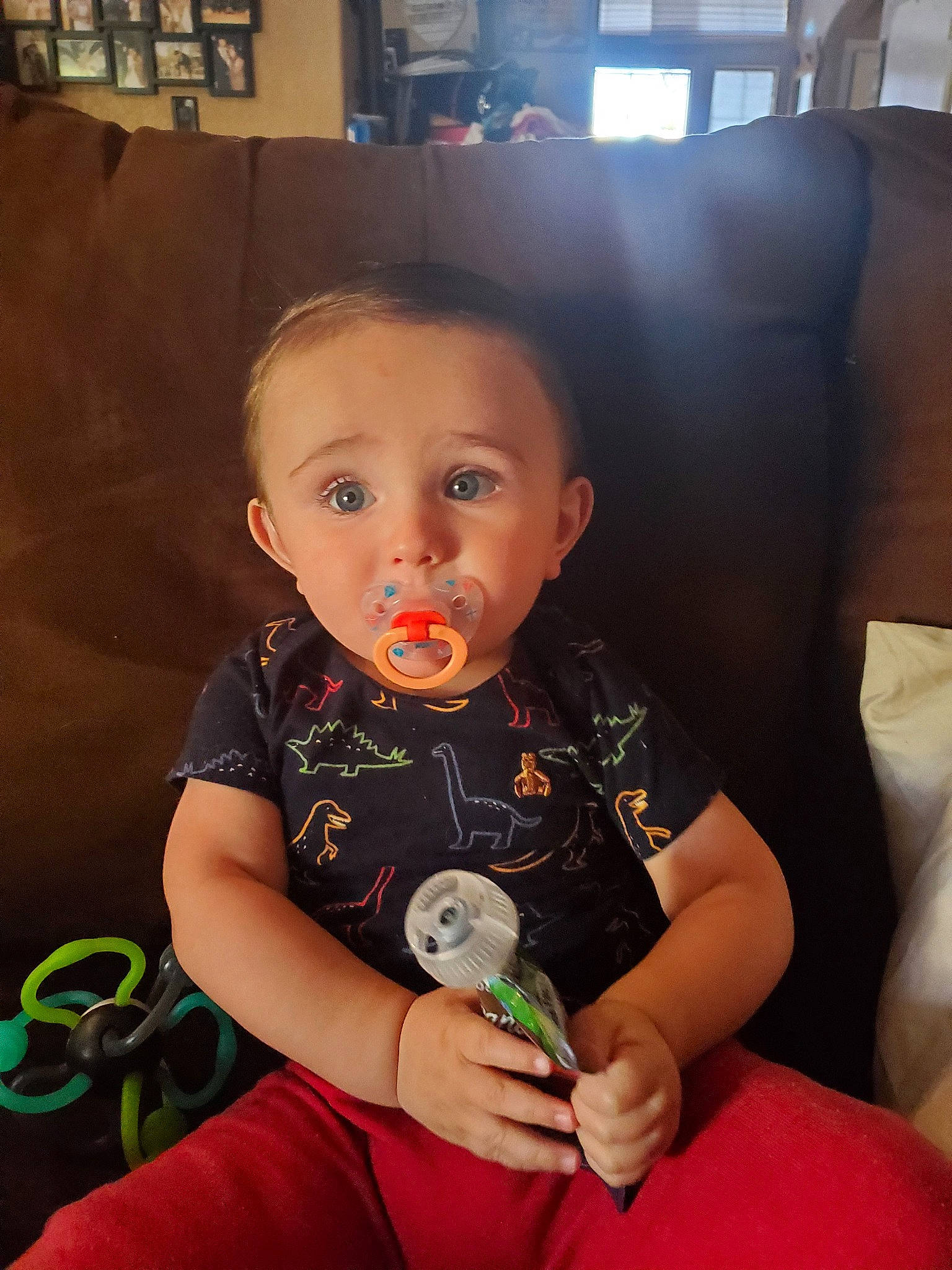 Dillon joined the competition — help win amazing prizes! baby, child, person, sitting, surprise, toddler
