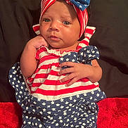 Angel joined the competition — help win amazing prizes! baby, infant, child, portrait, headband, bow, stars, stripes, red, white, blue, clothing, pattern, cute, lying_down, hand, face, skin, blanket, fabric