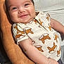 arm, baby, casual, child, closeup, clothing, cute, family, fox_pattern, happy, holding, human, infant, person, portrait, shirt, skin, smiling, sunlight, toddler