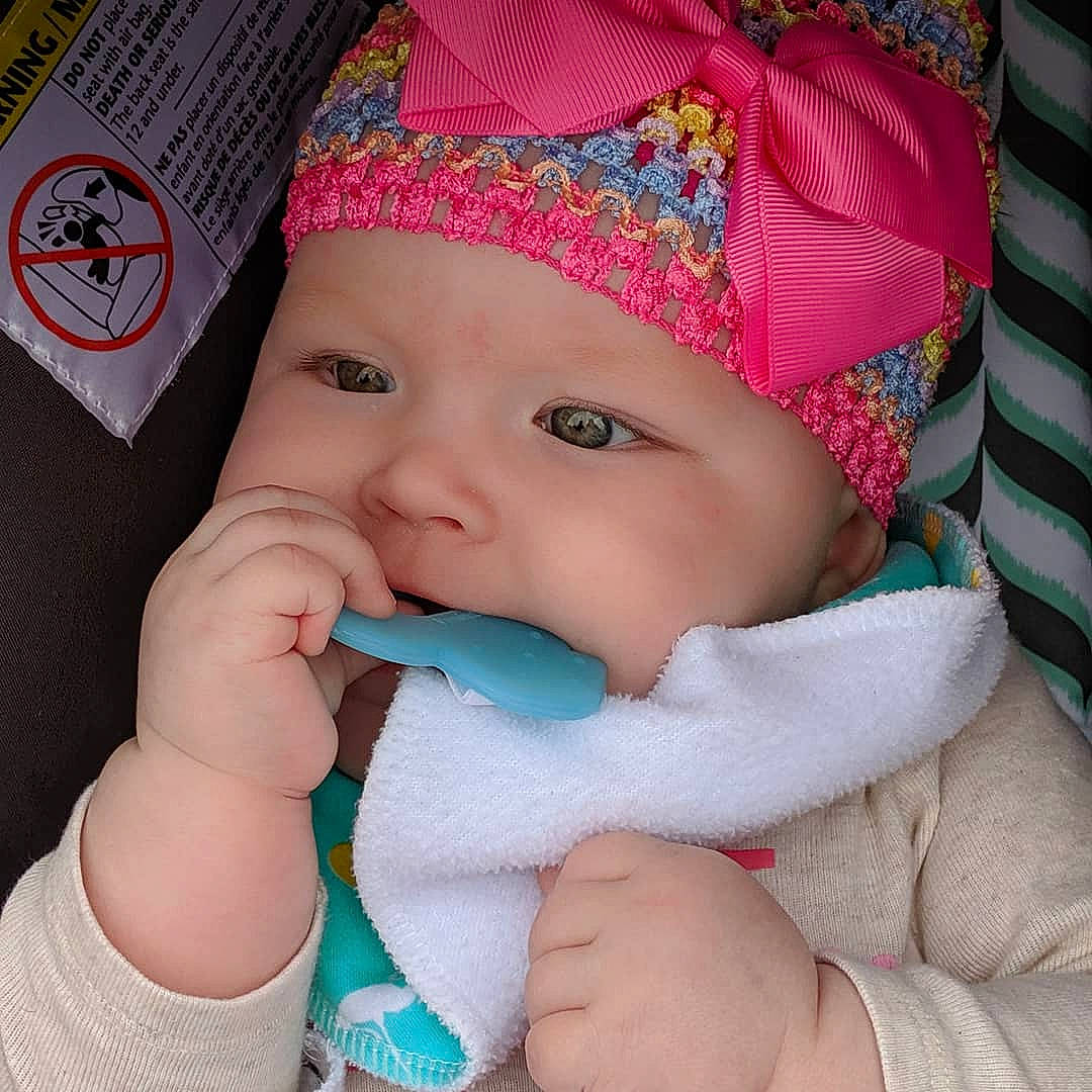 Kaelynn joined the competition — help win amazing prizes! baby, baby_products, bonnet, cheek, child, finger, hand, headgear, lip, mouth, nail, person, pink, skin, toddler