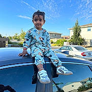 Manas joined the competition — help win amazing prizes! blue_sky, car, casual, child, clothing, curly_hair, daytime, house, mickey_mouse, outdoor, parked_car, person, playful, reflection, sidewalk, sneakers, street, suburb, tree, window
