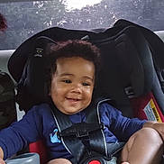 Niko joined the competition — help win amazing prizes! baby, barefoot, car_interior, car_seat, child, clothing, cute, face, hair, happy, infant, person, safety_harness, seat, seat_buckle, seatbelt, smile, transportation, window, young_child