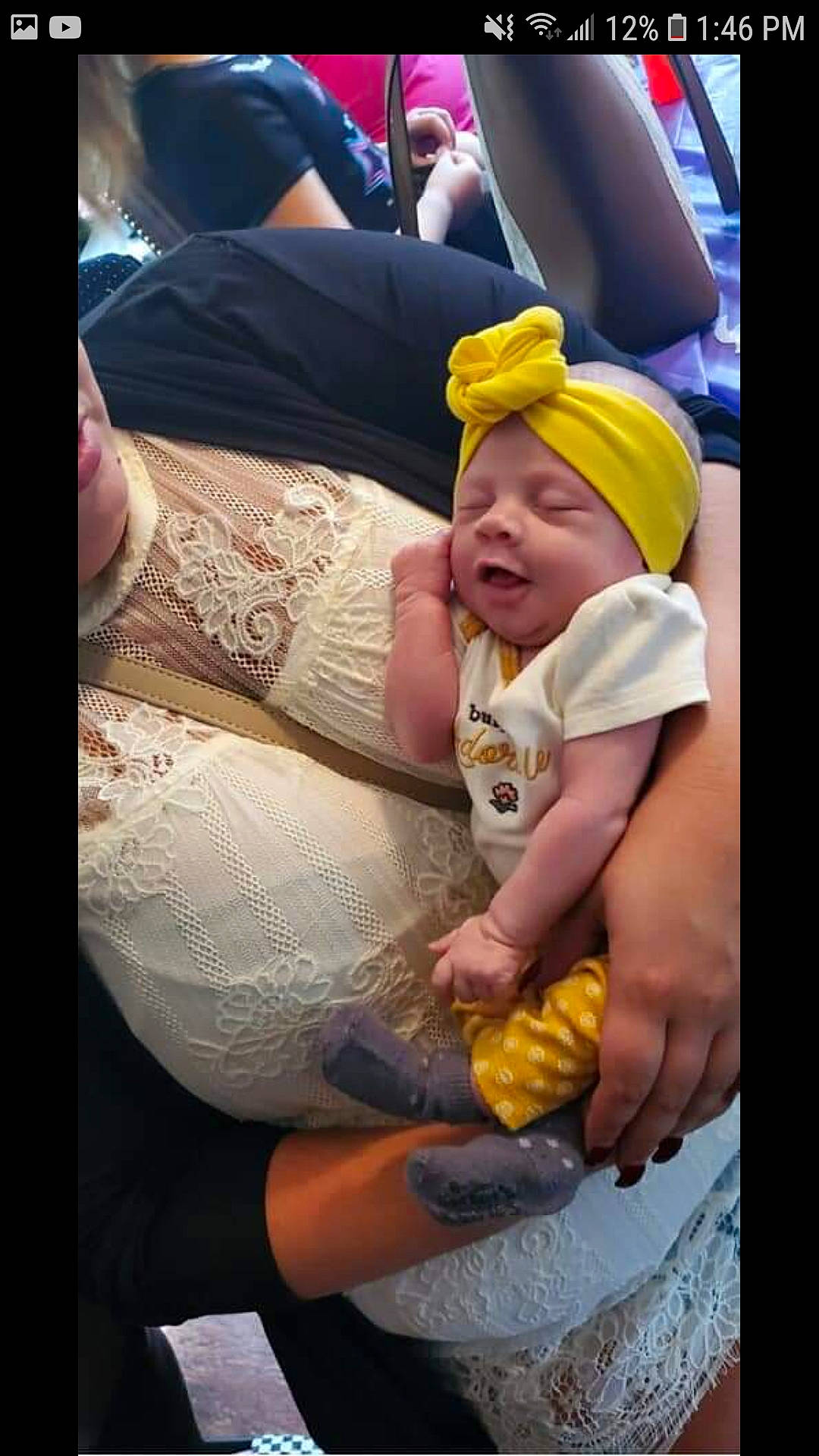 Skylar is registered to the contest to win money with this photo: arm, baby, birth, child, hand, leg, person, thigh, toddler, yellow