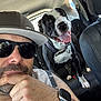 Zeus joined the competition — help win amazing prizes! beard, black_and_white, cap, car, casual, collar, dog, friendship, happy, indoor, man, pet, seat, selfie, smile, sunglasses, tongue_out, transport, watch, window