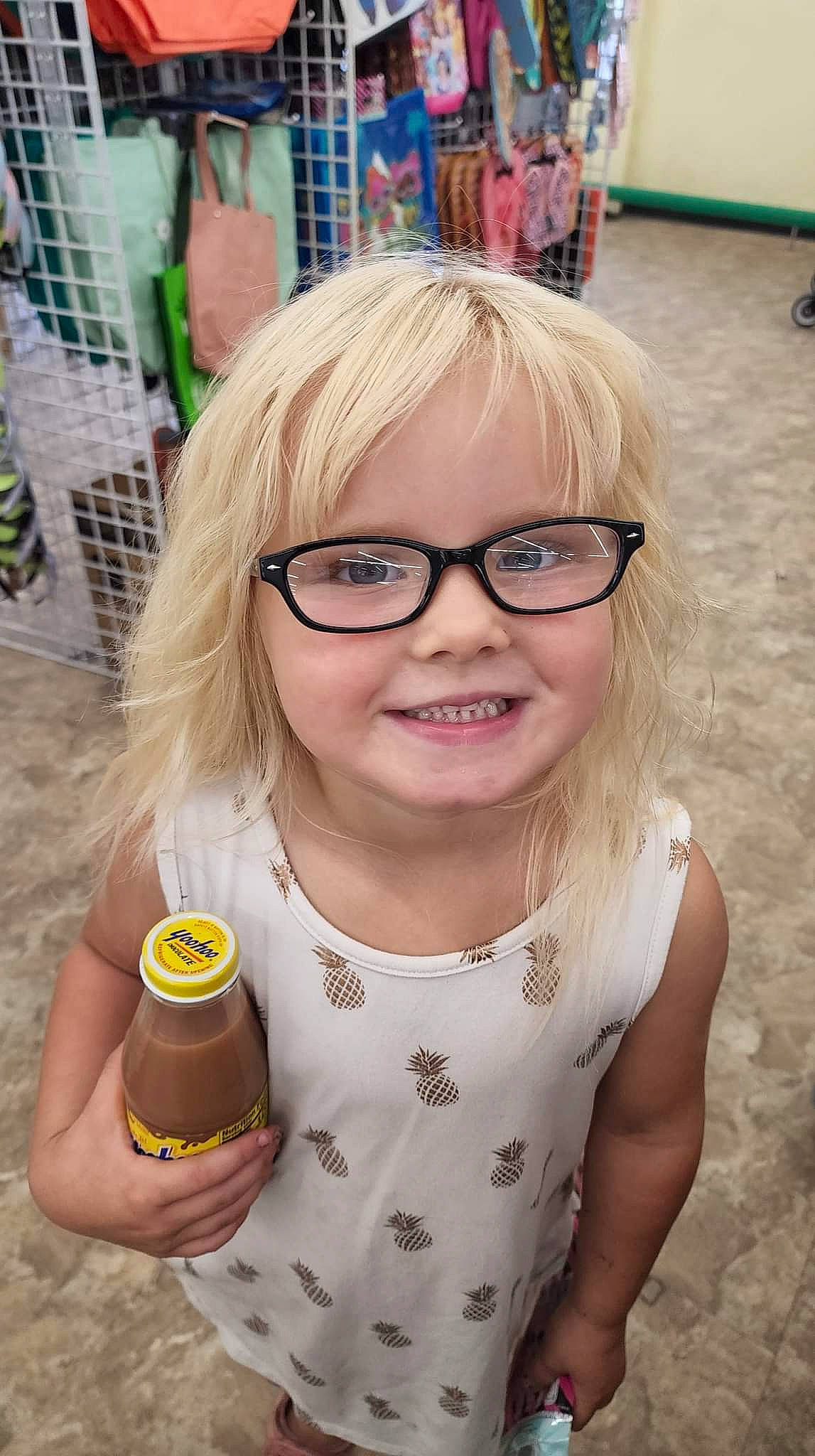 Rileyann is registered to the contest to win money with this photo: bangs, blond, brown_hair, dessert, drink, event, eyewear, food, fun, glasses, happy, ice_cream, joy, lip, nail, person, skin, smile, sweetness, thumb
