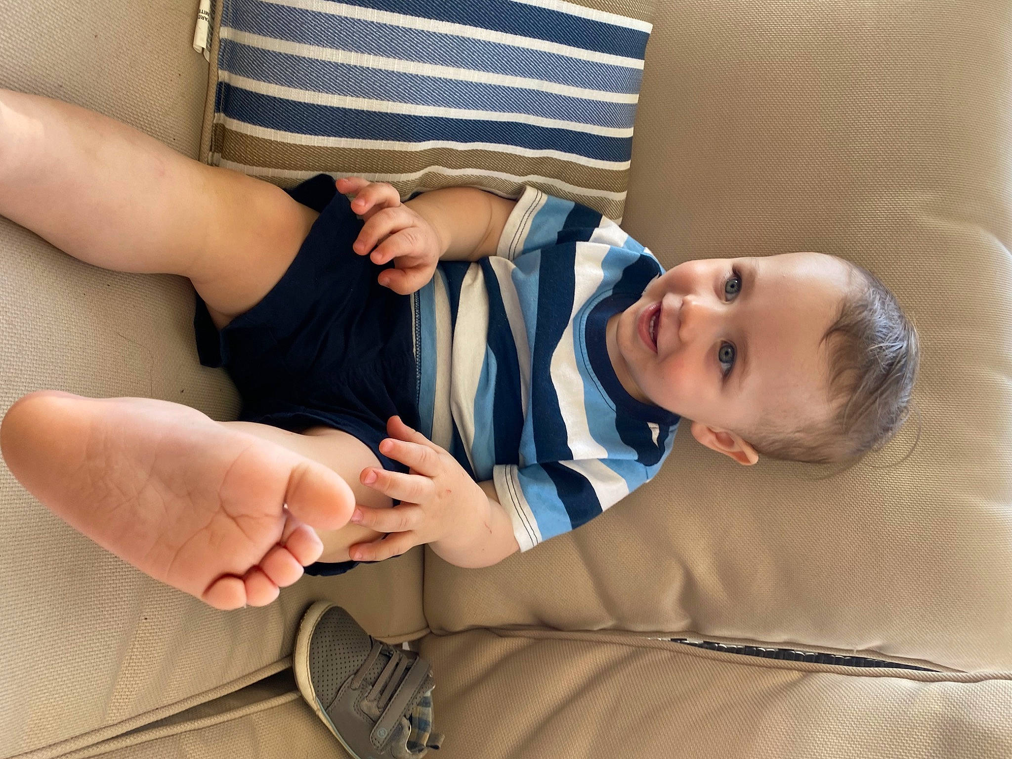 Brady joined the competition — help win amazing prizes! arm, baby, baby_toddler_clothing, comfort, elbow, finger, gesture, hand, human_body, joint, knee, leg, nail, person, skin, sleeve, smile, thigh, thumb, toddler
