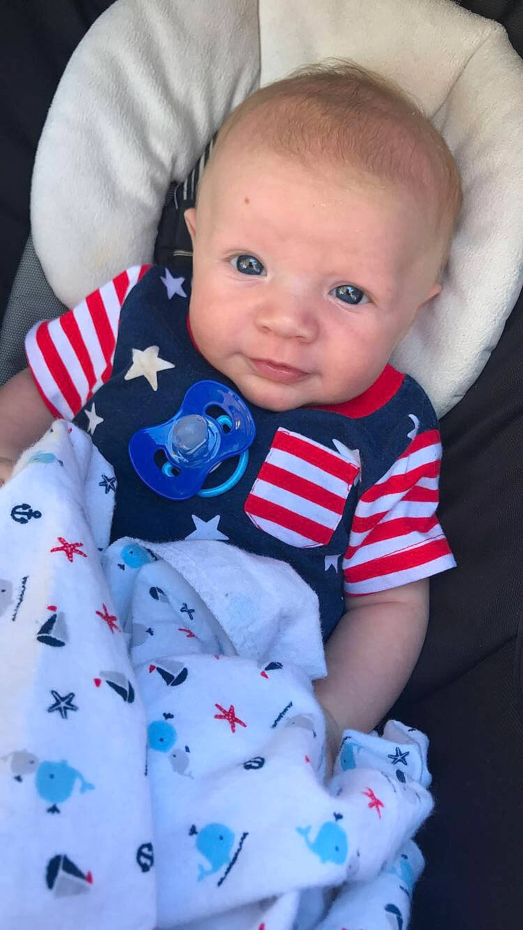 Chandler joined the competition — help win amazing prizes! baby, baby_products, baby_toddler_clothing, blue, cheek, child, eye, face, head, lip, nose, person, play, product, sitting, skin, smile, textile, toddler