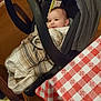 Emma is registered to the contest to win money with this photo: baby, blanket, car_seat, plaid, tablecloth, indoor, smile, child, face, seat, wood, floor, shoe, person, warm, cute, infant, sitting, cozy, happy