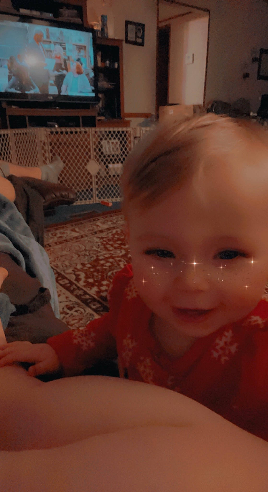 Madilynn joined the competition — help win amazing prizes! baby, bathing, chest, child, eyelash, finger, flooring, fun, hairstyle, happy, iris, lip, mouth, nose, person, skin, smile, television, television_set, thumb